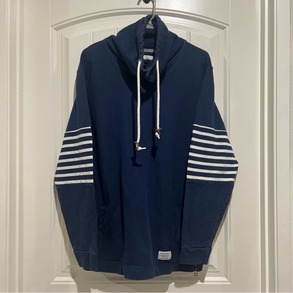 SPMK Space Monkeys Blue Stripped Long Sleeve Hoodie High Neck Sweatshirt Men’s L - Picture 1 of 10
